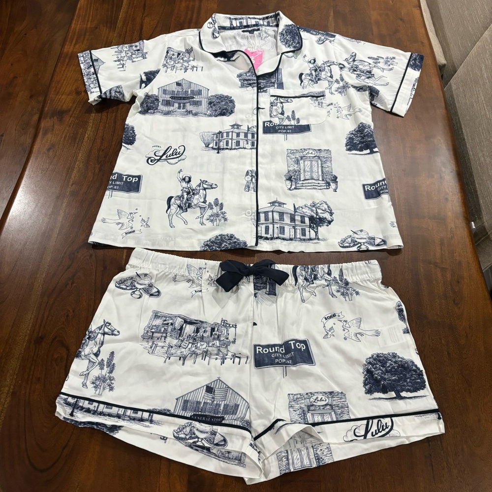 New! Katie Kime Round Top Texas Toile Novelty Matching Pajama Short Set Sz XL